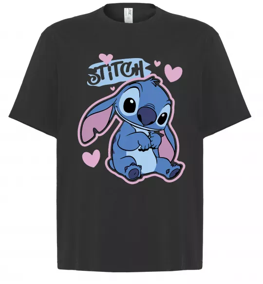 Футболка Оверсайз Стіч сердця Черный фото