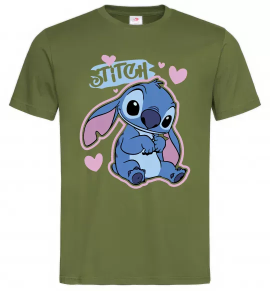 Чоловіча футболка Стіч сердця Оливковий фото