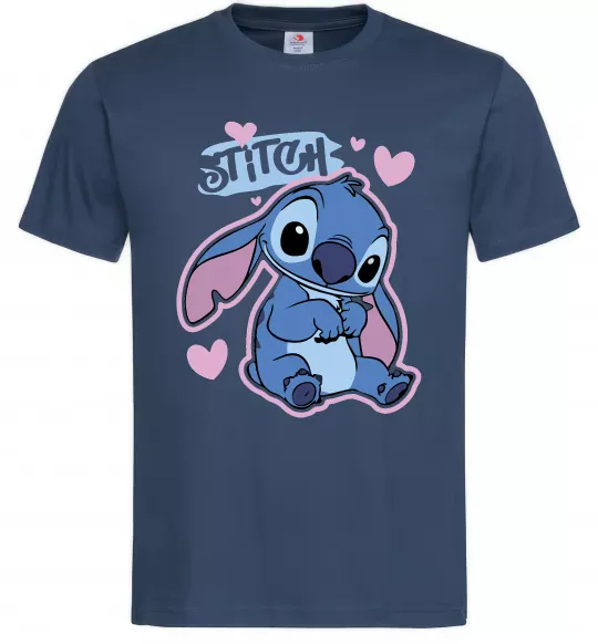 Чоловіча футболка Стіч сердця Темно-синій фото