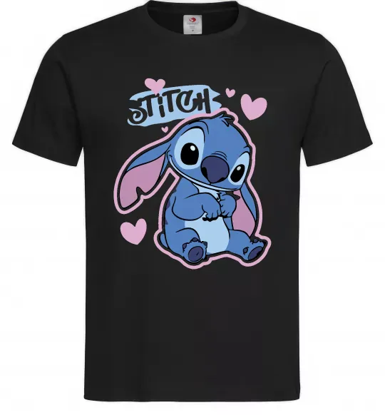 Чоловіча футболка Стіч сердця Чорний фото