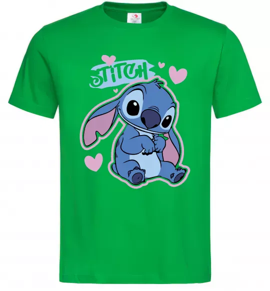 Чоловіча футболка Стіч сердця Зелений фото