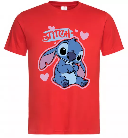 Чоловіча футболка Стіч сердця Червоний фото