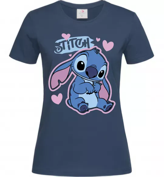 Женская футболка Стіч сердця Темно-синий фото