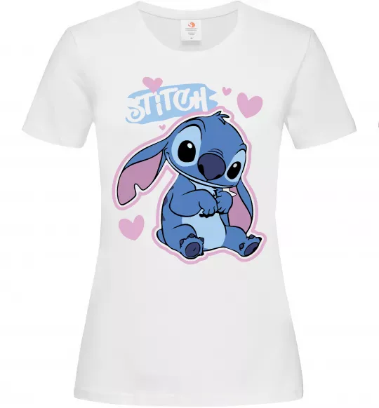 Женская футболка Стіч сердця Белый фото