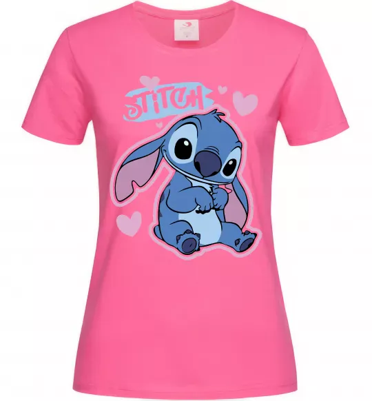 Женская футболка Стіч сердця Ярко-розовый фото