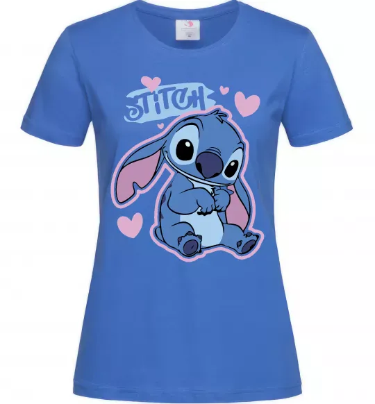 Женская футболка Стіч сердця Ярко-синий фото