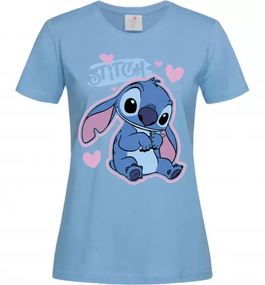 Женская футболка Стіч сердця Голубой фото