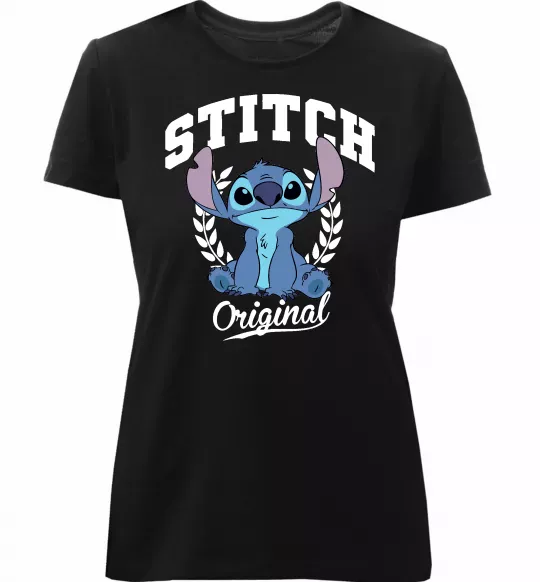 Женская премиум футболка Stitch original Черный фото