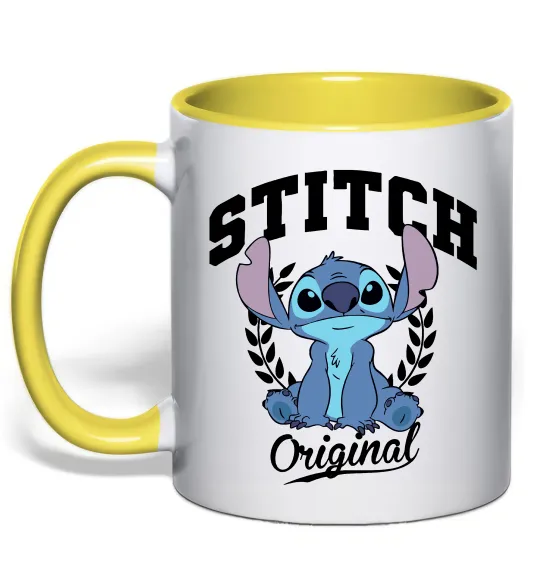 Чашка с цветной ручкой Stitch original Лимонный фото