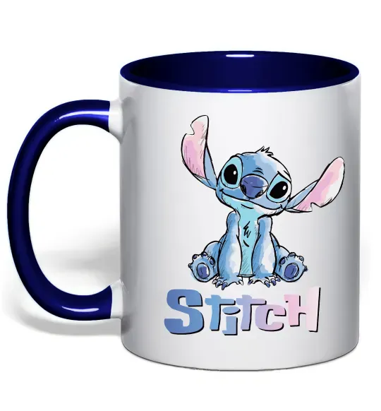 Чашка с цветной ручкой Стіч акварель Глубокий темно-синий фото