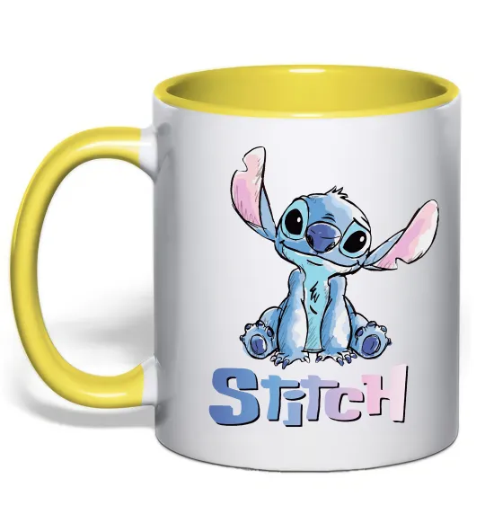 Чашка с цветной ручкой Стіч акварель Лимонный фото