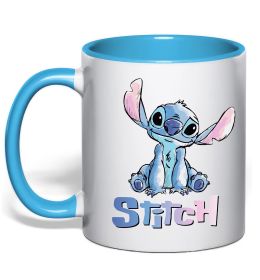 Чашка с цветной ручкой Стіч акварель