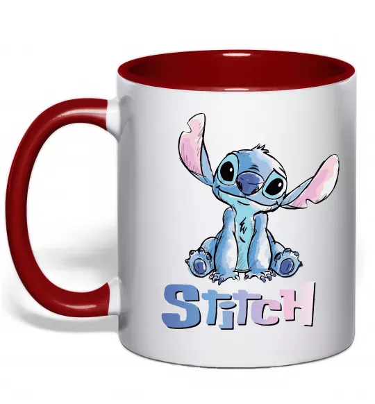 Чашка с цветной ручкой Стіч акварель Красный фото