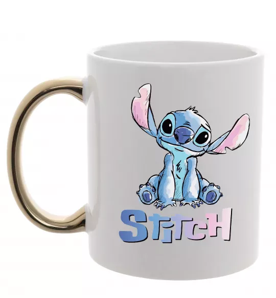 Чашка с цветной ручкой Стіч акварель Золото фото