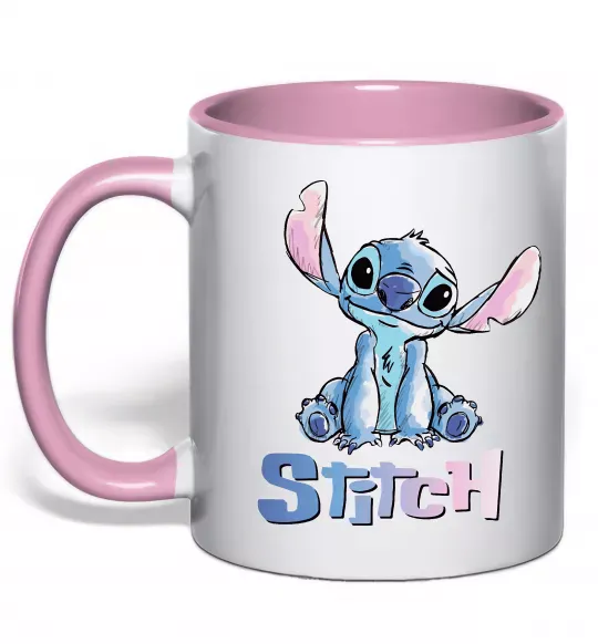 Чашка с цветной ручкой Стіч акварель Нежно розовый фото