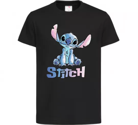 Детская футболка Стіч акварель Черный фото