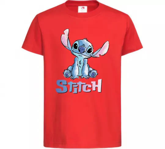 Детская футболка Стіч акварель Красный фото