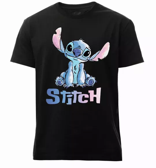 Мужская премиум футболка Стіч акварель Черный фото