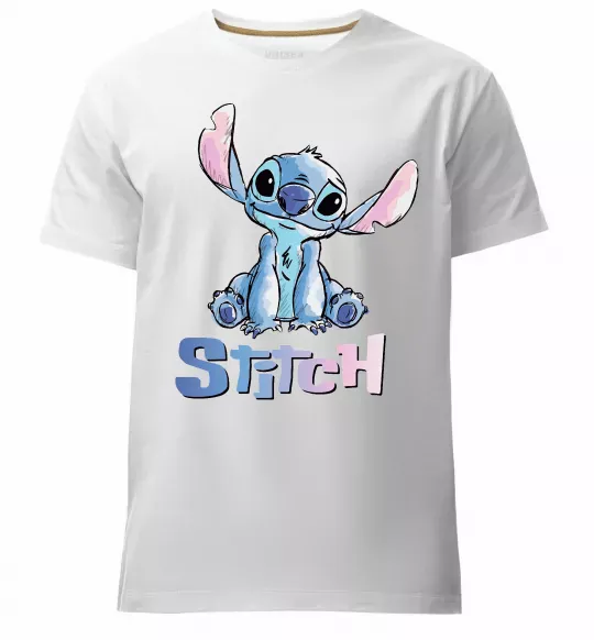 Мужская премиум футболка Стіч акварель Белый фото