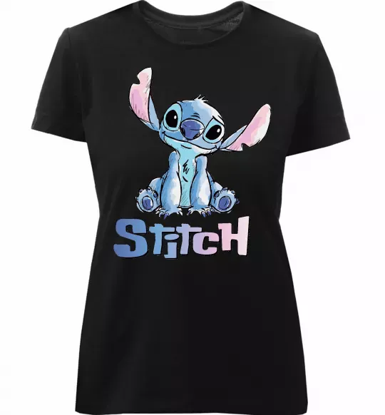 Жіноча преміум футболка Стіч акварель Чорний фото