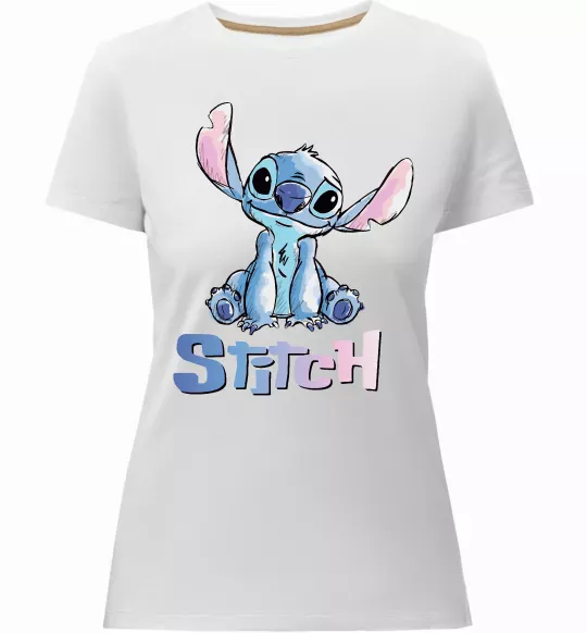 Жіноча преміум футболка Стіч акварель Білий фото