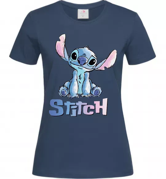 Женская футболка Стіч акварель Темно-синий фото