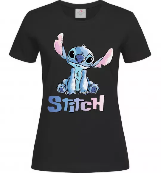 Женская футболка Стіч акварель Черный фото