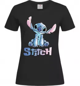 Женская футболка Стіч акварель Черный фото