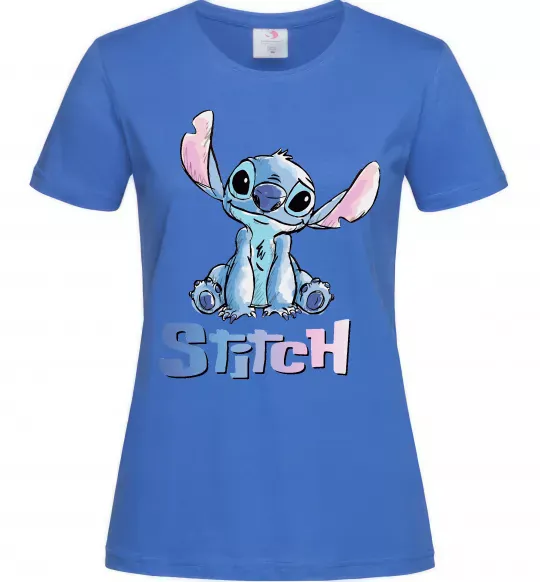 Женская футболка Стіч акварель Ярко-синий фото