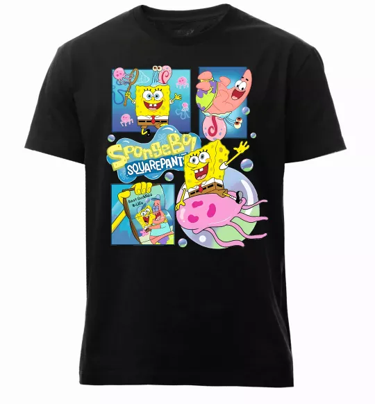 Чоловіча преміум футболка Губка Боб колаж Чорний фото