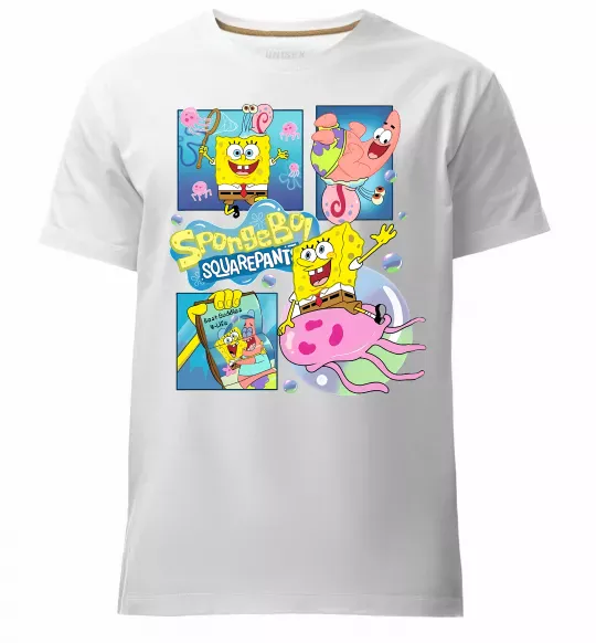Чоловіча преміум футболка Губка Боб колаж Білий фото