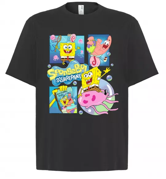 Футболка Оверсайз Губка Боб колаж Черный фото