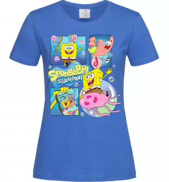 Женская футболка Губка Боб колаж Ярко-синий фото