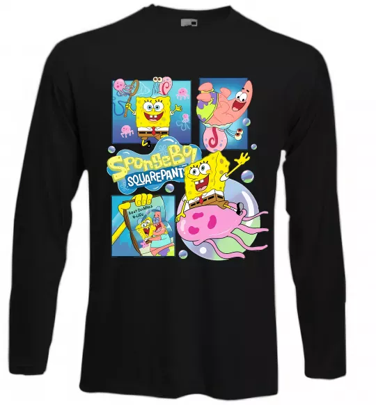 Лонгслив Губка Боб колаж Черный фото
