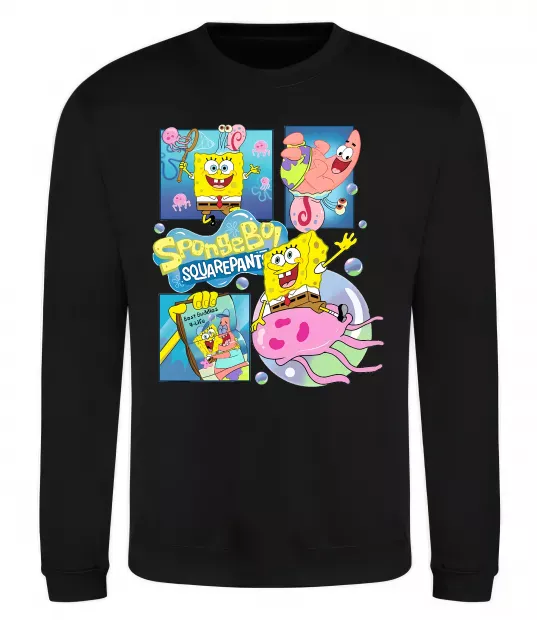 Свитшот Губка Боб колаж Черный фото