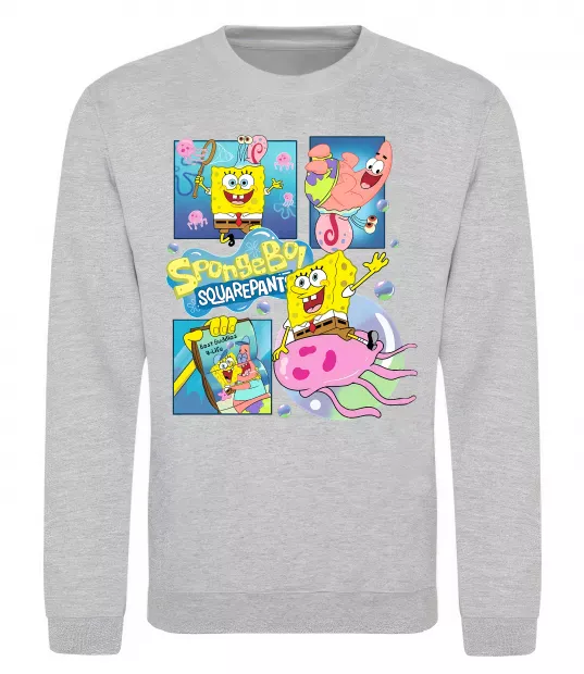 Свитшот Губка Боб колаж Серый меланж фото