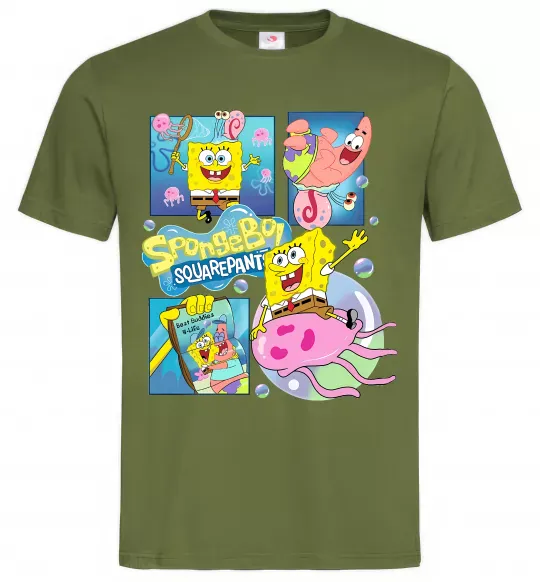Мужская футболка Губка Боб колаж Оливковый фото