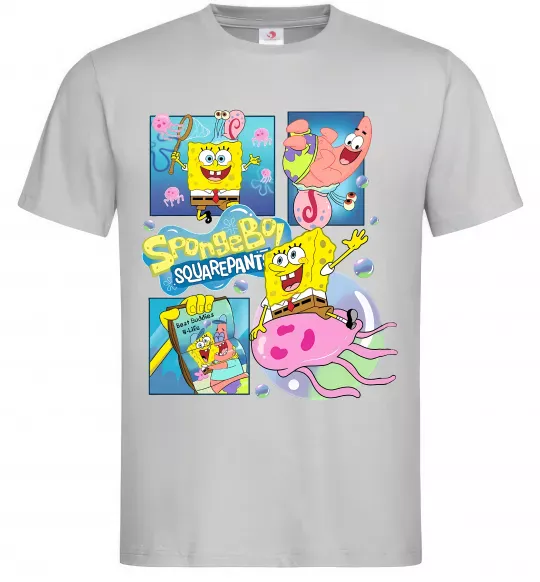 Мужская футболка Губка Боб колаж Серый фото
