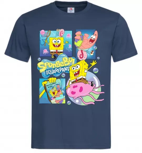 Мужская футболка Губка Боб колаж Темно-синий фото
