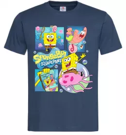 Мужская футболка Губка Боб колаж Темно-синий фото