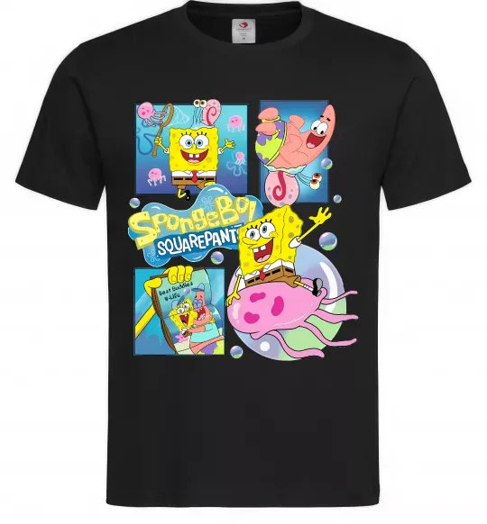 Мужская футболка Губка Боб колаж Черный фото
