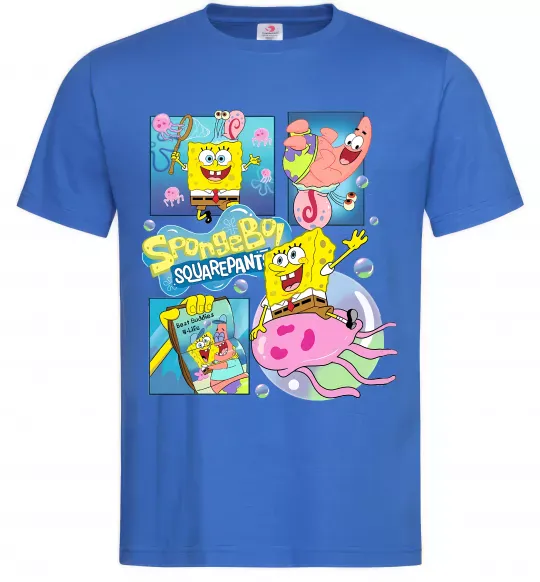 Мужская футболка Губка Боб колаж Ярко-синий фото