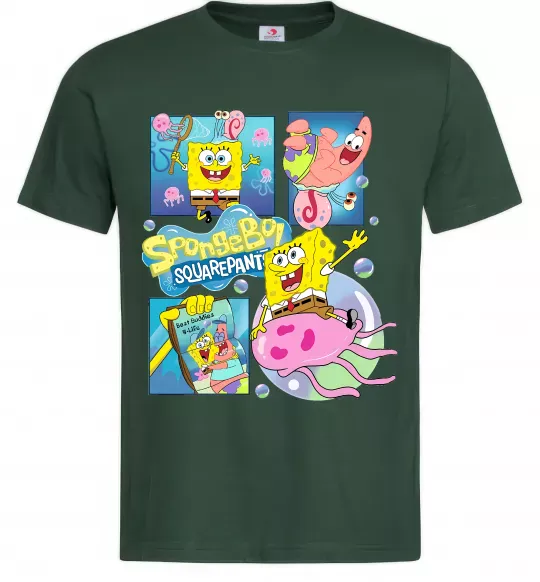 Мужская футболка Губка Боб колаж Темно-зеленый фото