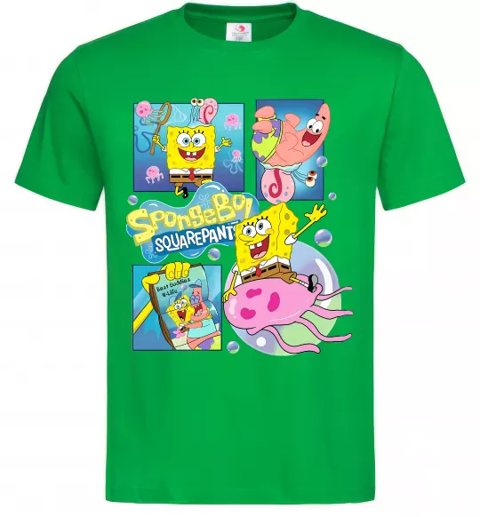 Мужская футболка Губка Боб колаж Зеленый фото