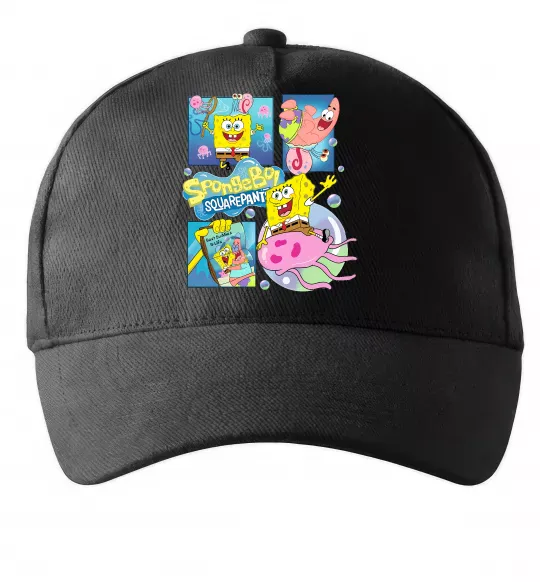 Кепка Губка Боб колаж Черный фото