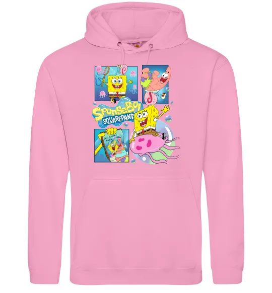 Мужская толстовка (худи) Губка Боб колаж Розовый фото