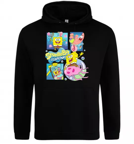 Чоловіча толстовка (худі) Губка Боб колаж Чорний фото