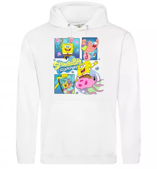 Чоловіча толстовка (худі) Губка Боб колаж Білий фото