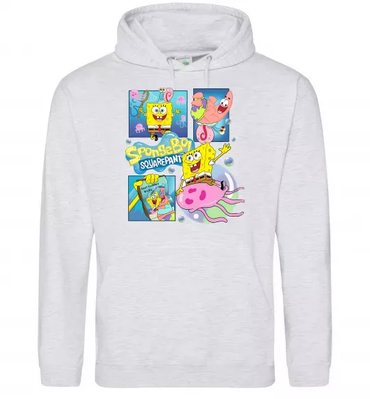 Чоловіча толстовка (худі) Губка Боб колаж Сірий меланж фото