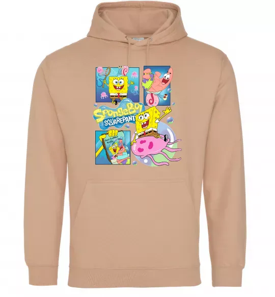 Женская толстовка (худи) Губка Боб колаж Песочный фото